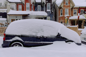 van covered in snow