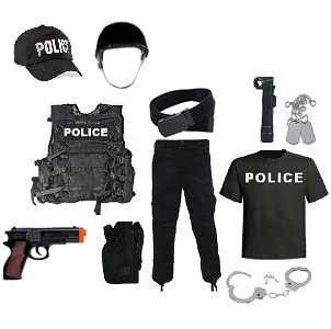 Police Dress for Kids| Full Set (1 Shirt,1 Pant,1 Gun,1 Gun cover with  belt,1 Cap,1 Whistle rope,1 whistle)