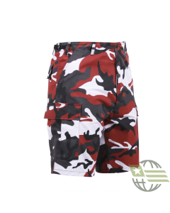 Red Camo Shorts, Button Fly, 6 Pockets, Perfect Fit - BDU Shorts