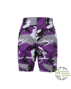 Purple Camo, Button Fly, Six Pockets, Adjustable Waist - BDU Shorts