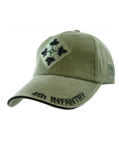 Vintage Olive US Army 4th Infantry Division Baseball Cap 