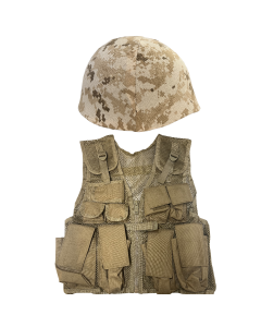 Kids Tan Military Vest And Digital Desert Helmet