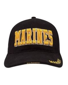 Deluxe Marine Corps Baseball Hat with Raised Gold Text