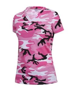 V-Neck Ladies Pink Camo T Shirt