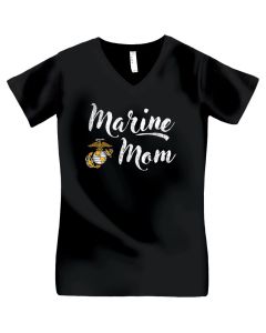 Marines EGA Ladies Mom Script V-Neck T-Shirt