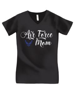 Air Force Wings Ladies Mom Script V-Neck T-Shirt 