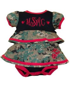 Marine Corps Baby Girl Embroidered Ruffle Dress