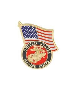 USMC Logo w/USA Flag Hat Lapel Pin 