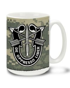 US Army Special Forces De Oppresso Liber on Digital Camo - 15oz. Mug