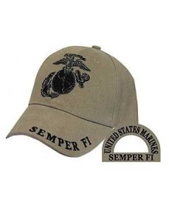 USMC Semper Fi EGA Embroidered Khaki and Black Ball Cap
