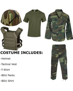 Child Kids US Soldier Costume Size M Camo with shirt,vest,hat,pants and  fake amm