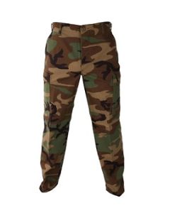 Camouflage BDU Pants - 100% Cotton Ripstop Camo Button Fly, Six Pockets, Bellowed Pockets