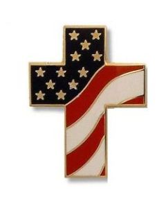 Cross with American Flag Lapel Hat Pin