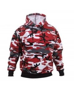 Red Camo Fleece Lined Camo Pullover Hooded Sweatshirt