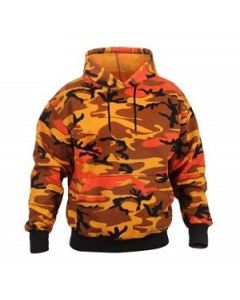 Orange Camo Fleece Lined Camo Pullover Hooded Sweatshirt