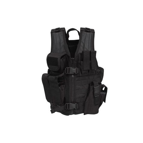 Kids Black Elite Tactical Cross Draw Vest with Holster - Army Surplus World