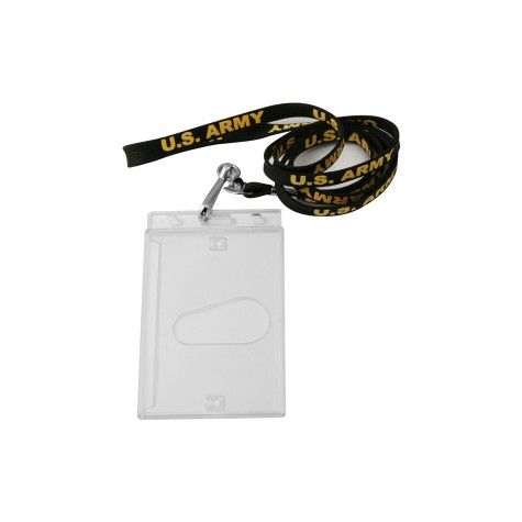 Army Surplus - US Army Lanyard w/ Hook and Plastic Badge Holder Black