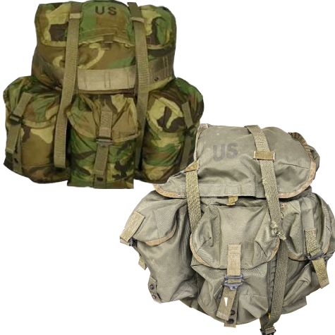 woodland camo and olive drab ALICE packs